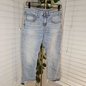 R13 Distressed Boy Straight Cropped Jeans